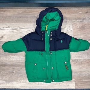 RALPH LAUREN Green Hooded Puffer Down Jacket- Size 18M **EUC**